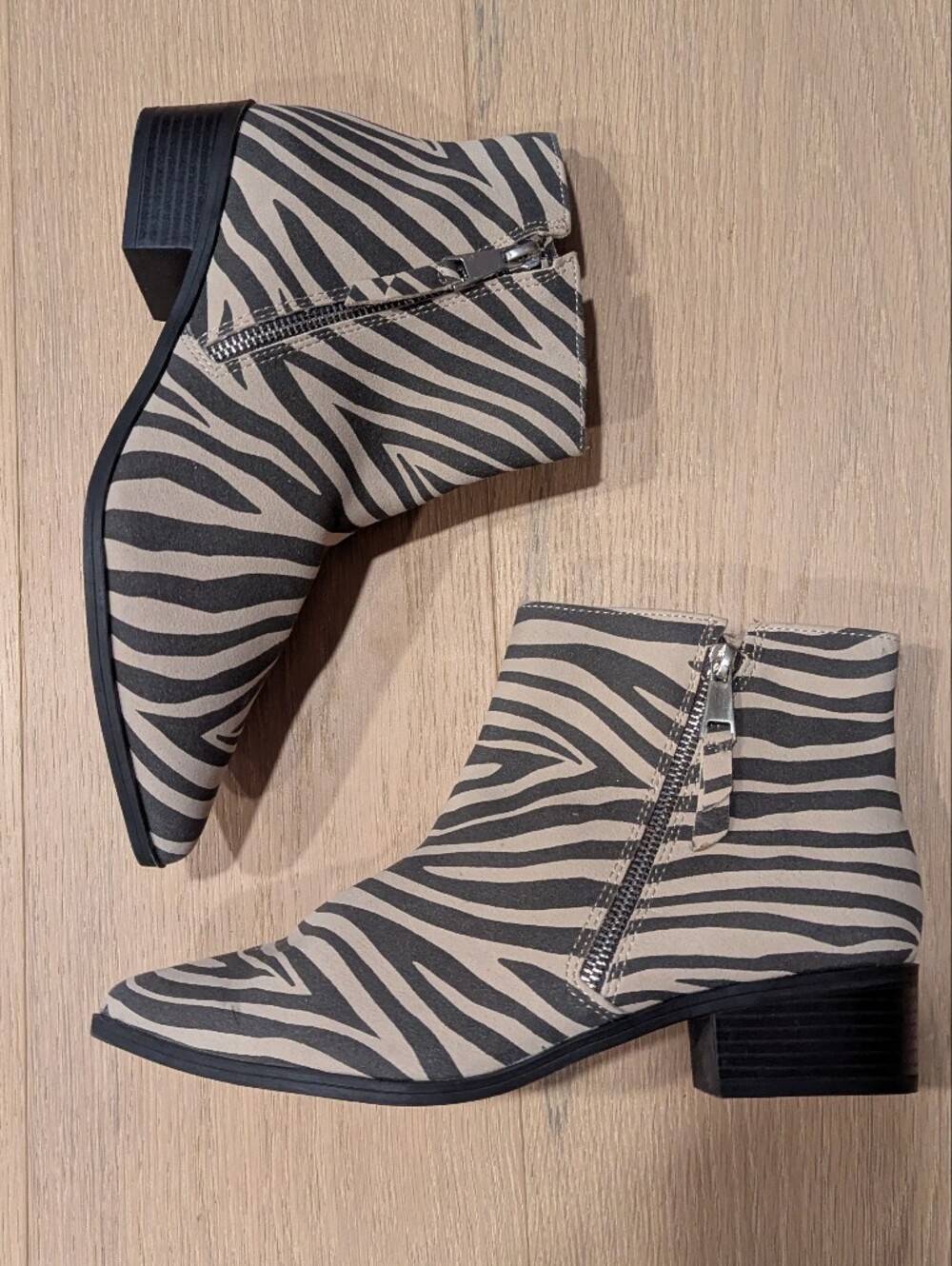 Zebra Print Ankle Boots - Black & Tan Women's Booties